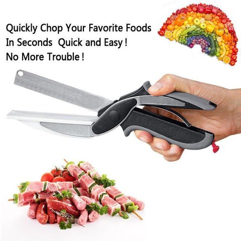 Knife with Cutting Board Multipurpose Food Scissors Chopper